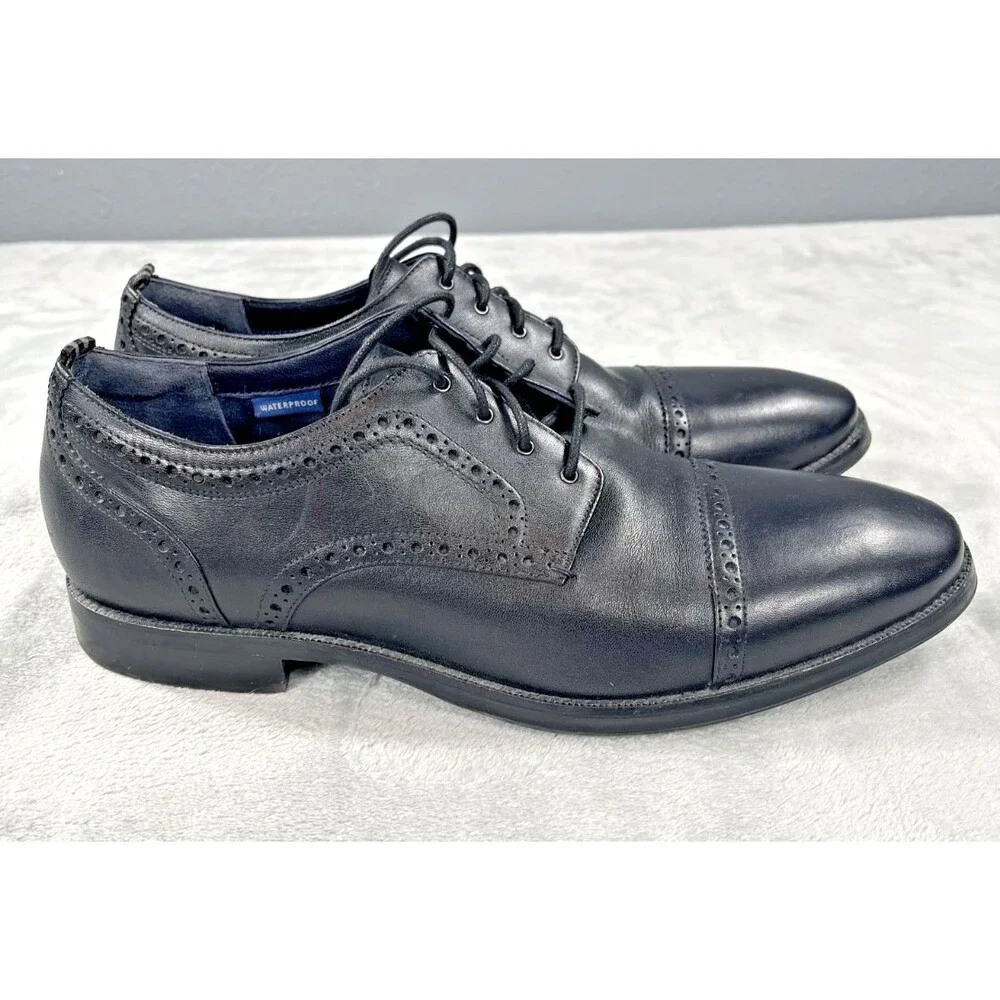 Cole Haan Mens 9.5M Black Leather Cap Toe Oxford Brogue Dress Shoe Lace Up